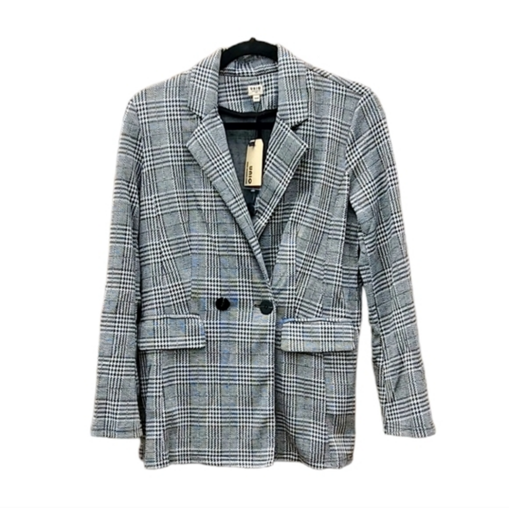 New Uniq‎ Plaid Button Blazer Soft Jacket Business Attire Small NWT